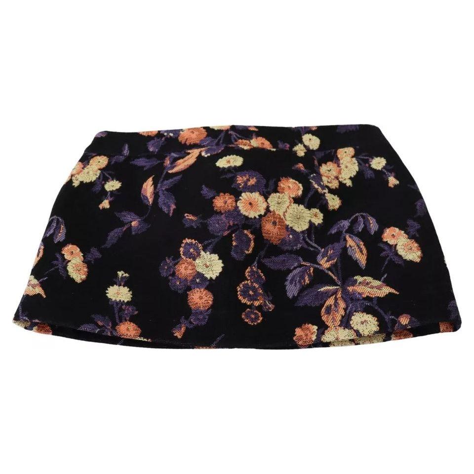 Dsquared² Black Floral Embroidery Mid Waist A-line Mini Skirt Dsquared²