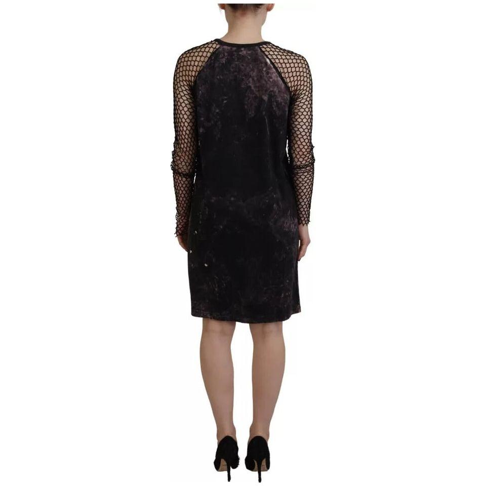 Dsquared² Black Tie Dye Mesh Long Sleeves Cotton Shift Dress Dsquared²