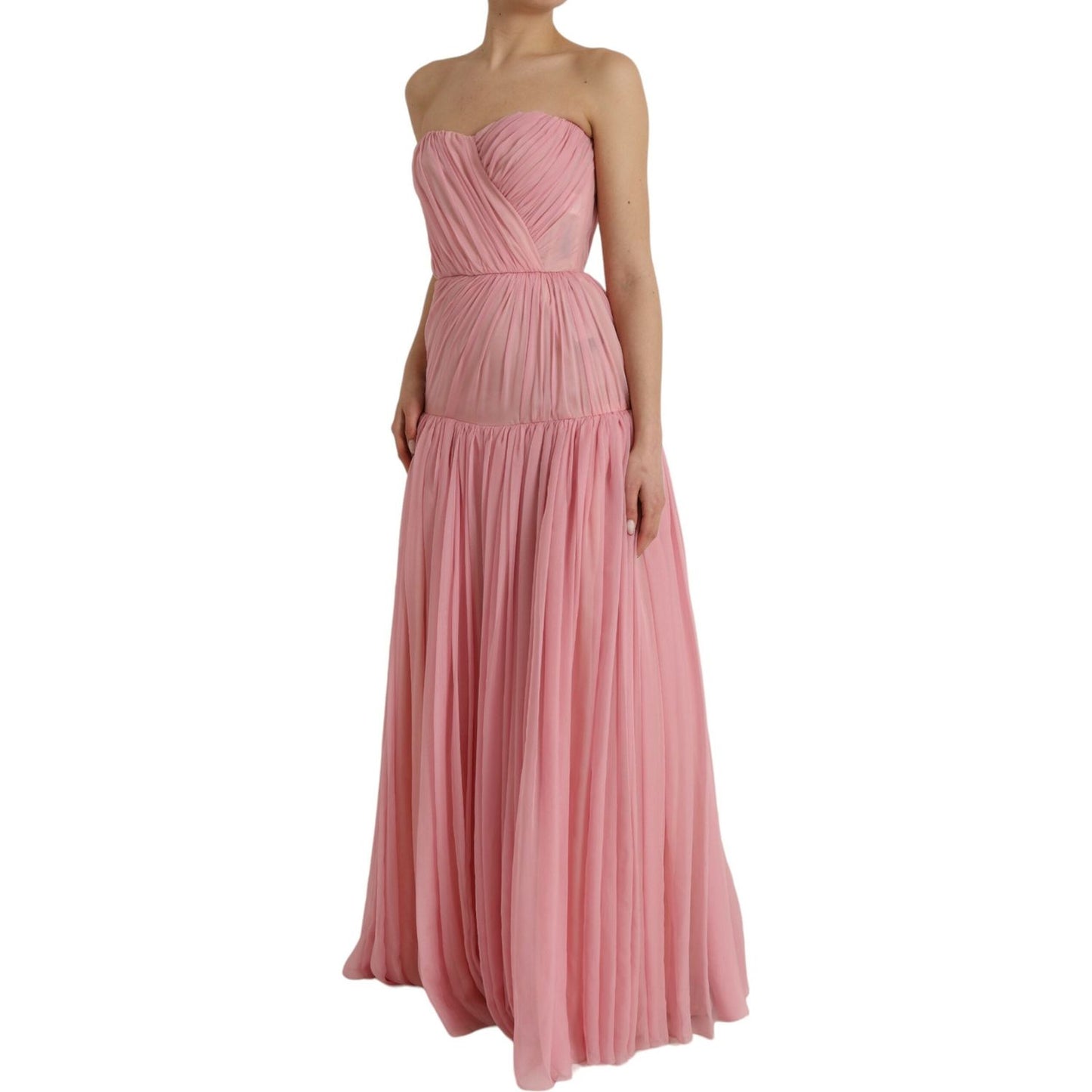 Dolce & Gabbana Pink Silk Strapless Maxi A-line Gown Dress Dolce & Gabbana