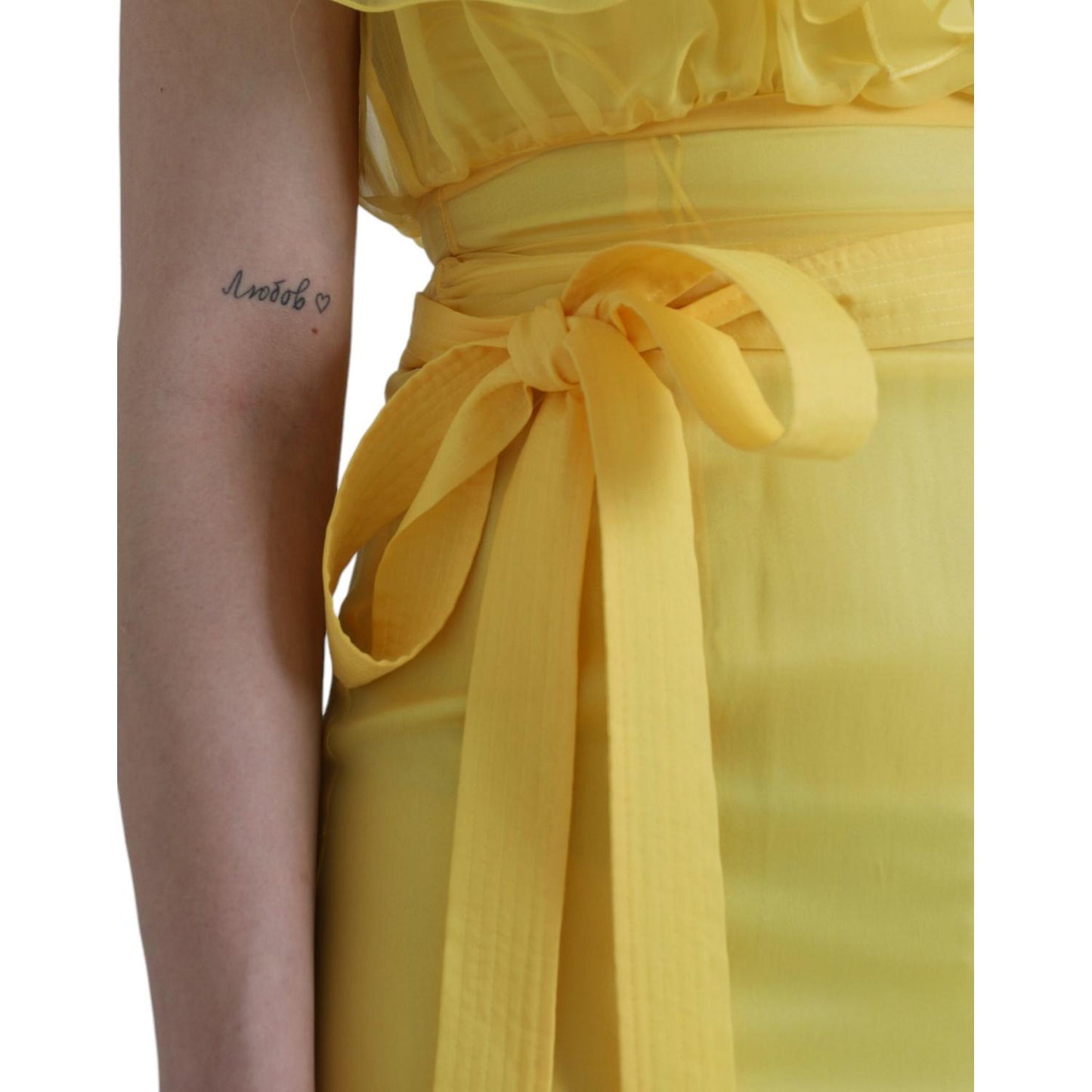 Dolce & Gabbana Yellow Silk Sheath Belted Long Maxi Dress Dolce & Gabbana