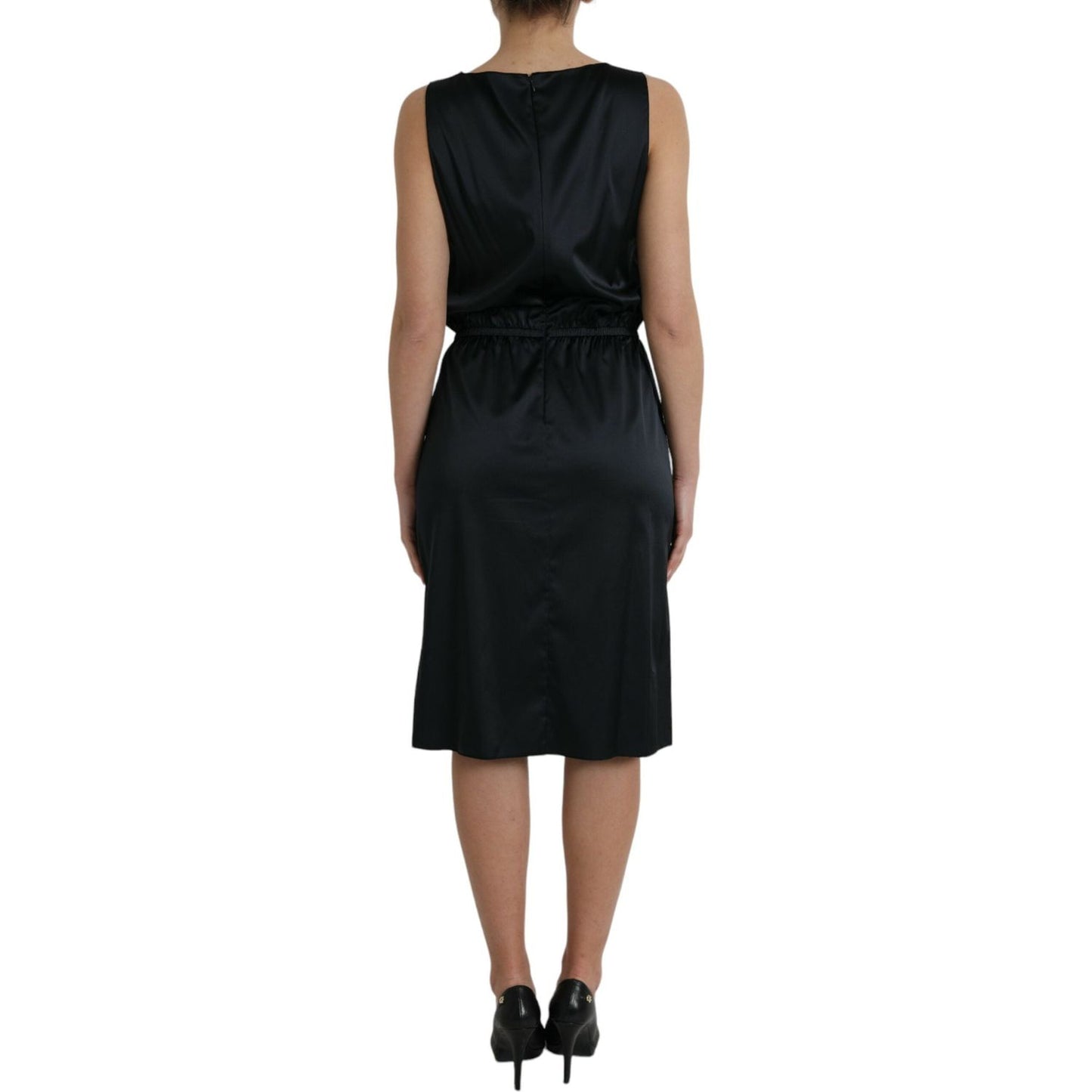Dolce & Gabbana Black Polyester Lace Trim Sheath Midi Dress