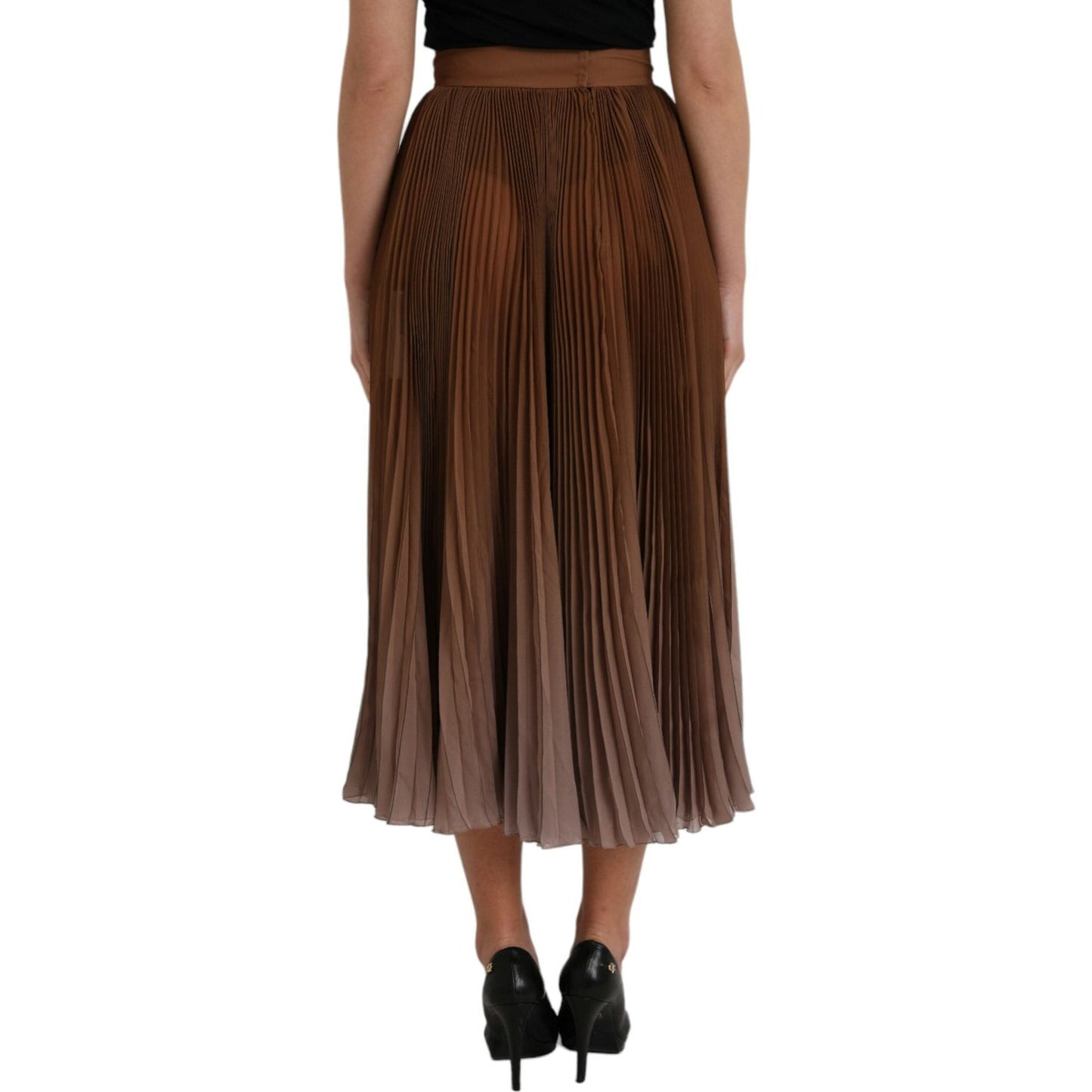 Dolce & Gabbana Brown Polyester Pleated High Waist Midi Skirt Dolce & Gabbana