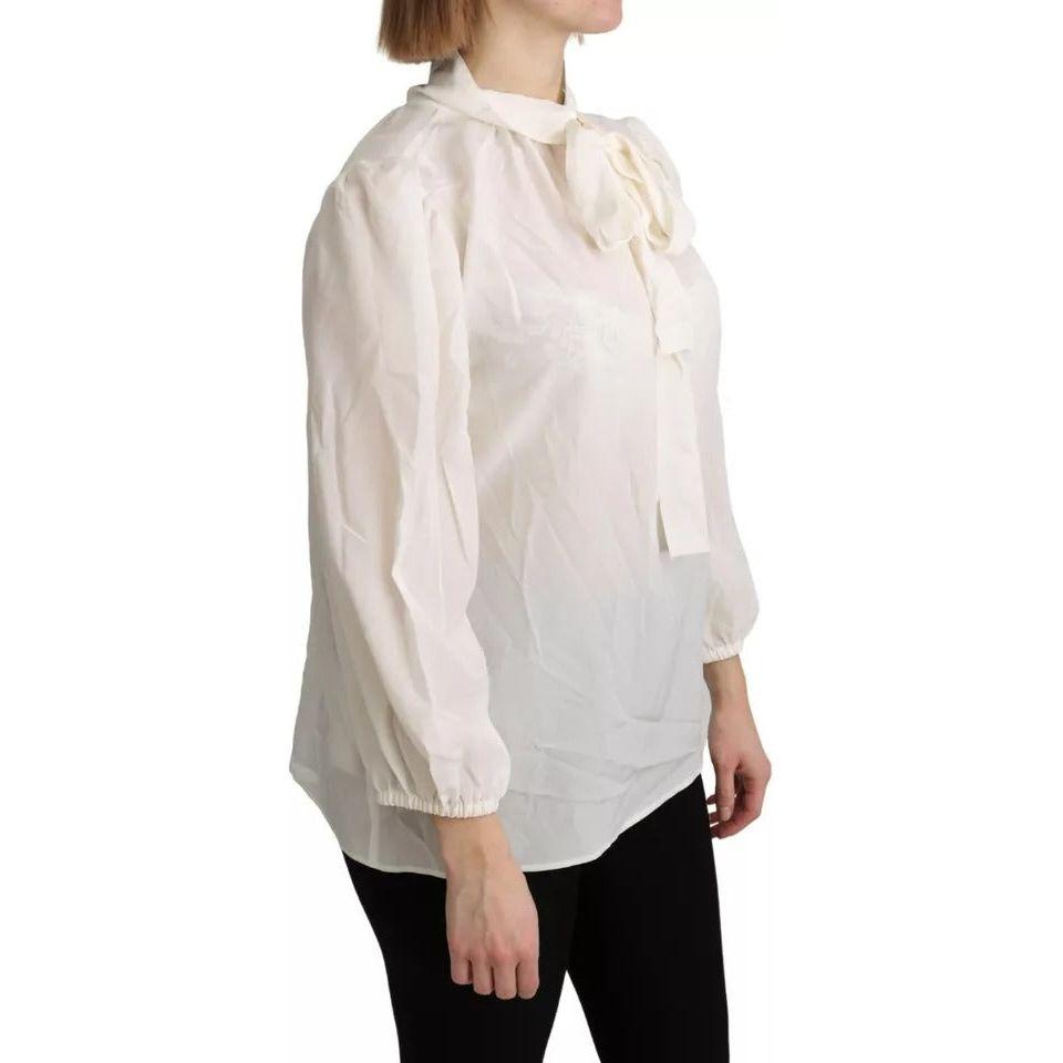 Dolce & Gabbana Off White Scarfneck Long Sleeves Blouse Silk Top Dolce & Gabbana