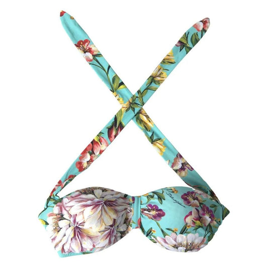 Dolce & Gabbana Mint Green Floral Print Beachwear Bikini Top Dolce & Gabbana