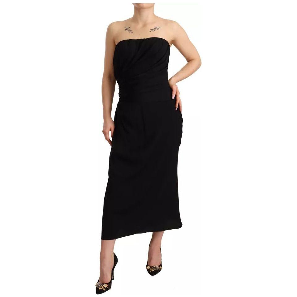 Dolce & Gabbana Black Silk Stretch Strapless Sheath Midi Dress Dolce & Gabbana