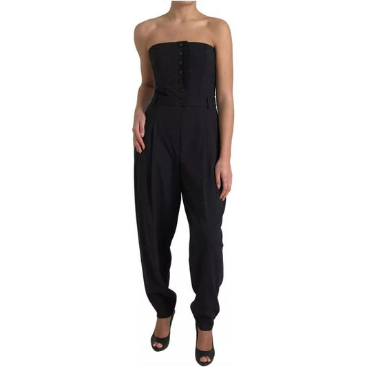 Dolce & Gabbana Black Wool Stretch Strapless Jumpsuit Dress Dolce & Gabbana