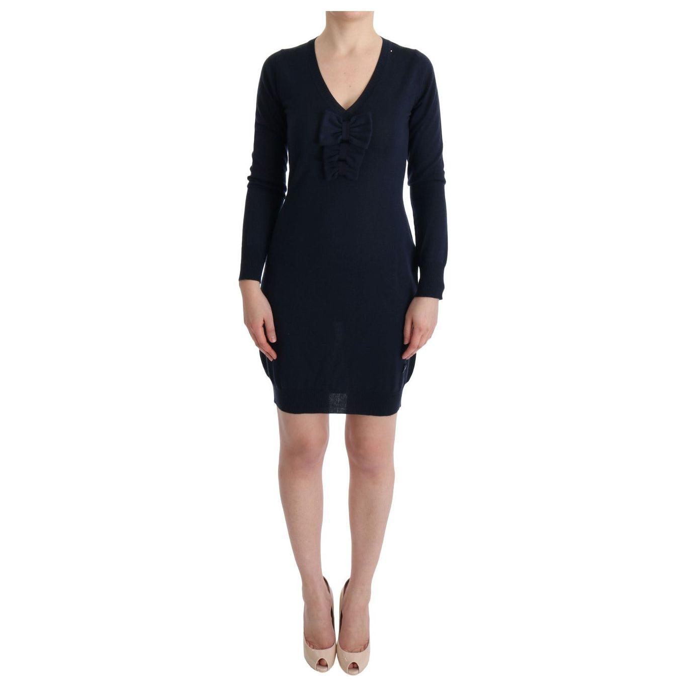 MARGHI LO' Elegant Over Knee Blue Wool Dress MARGHI LO'