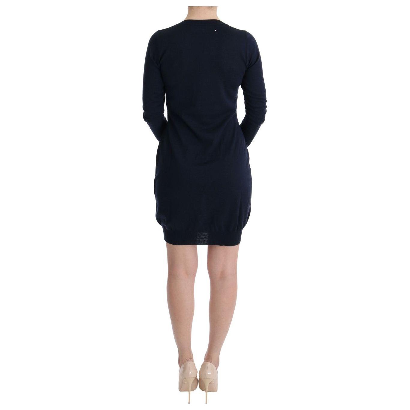 MARGHI LO' Elegant Over Knee Blue Wool Dress MARGHI LO'