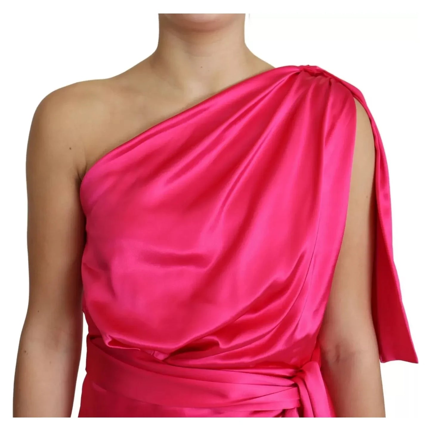 Dolce & Gabbana Fuchsia Fitted Cut One Shoulder Midi Dress Dolce & Gabbana