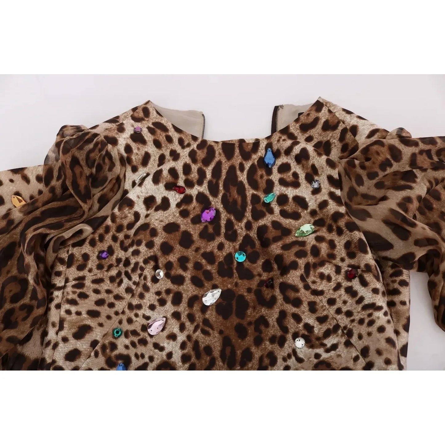 Dolce & Gabbana Leopard Silk Wool Crystal Shift Dress Dolce & Gabbana