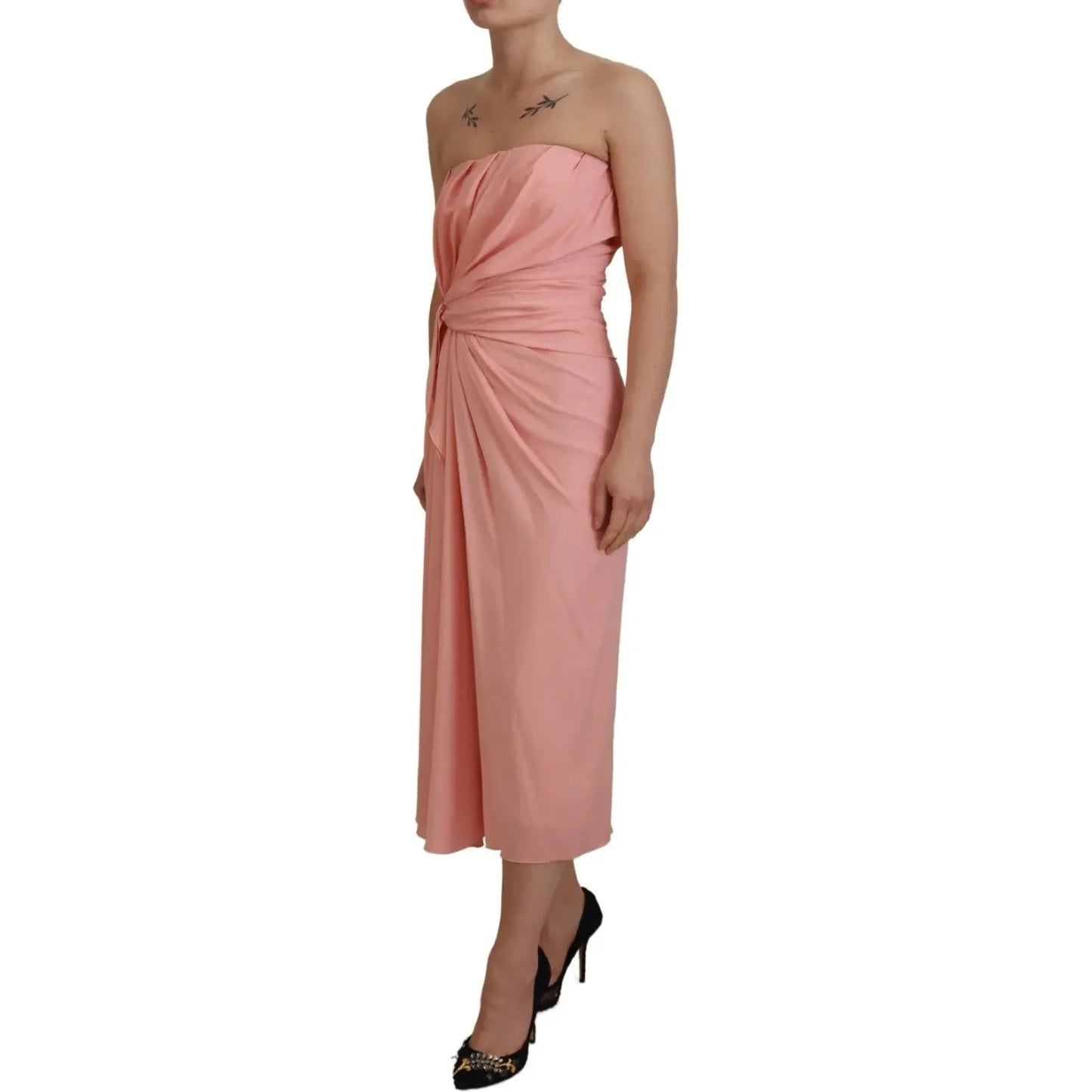 Dolce & Gabbana Pink Silk Stretch Strapless Sheath Midi Dress Dolce & Gabbana