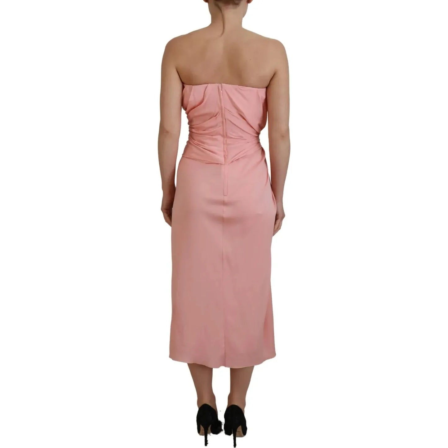 Dolce & Gabbana Pink Silk Stretch Strapless Sheath Midi Dress Dolce & Gabbana