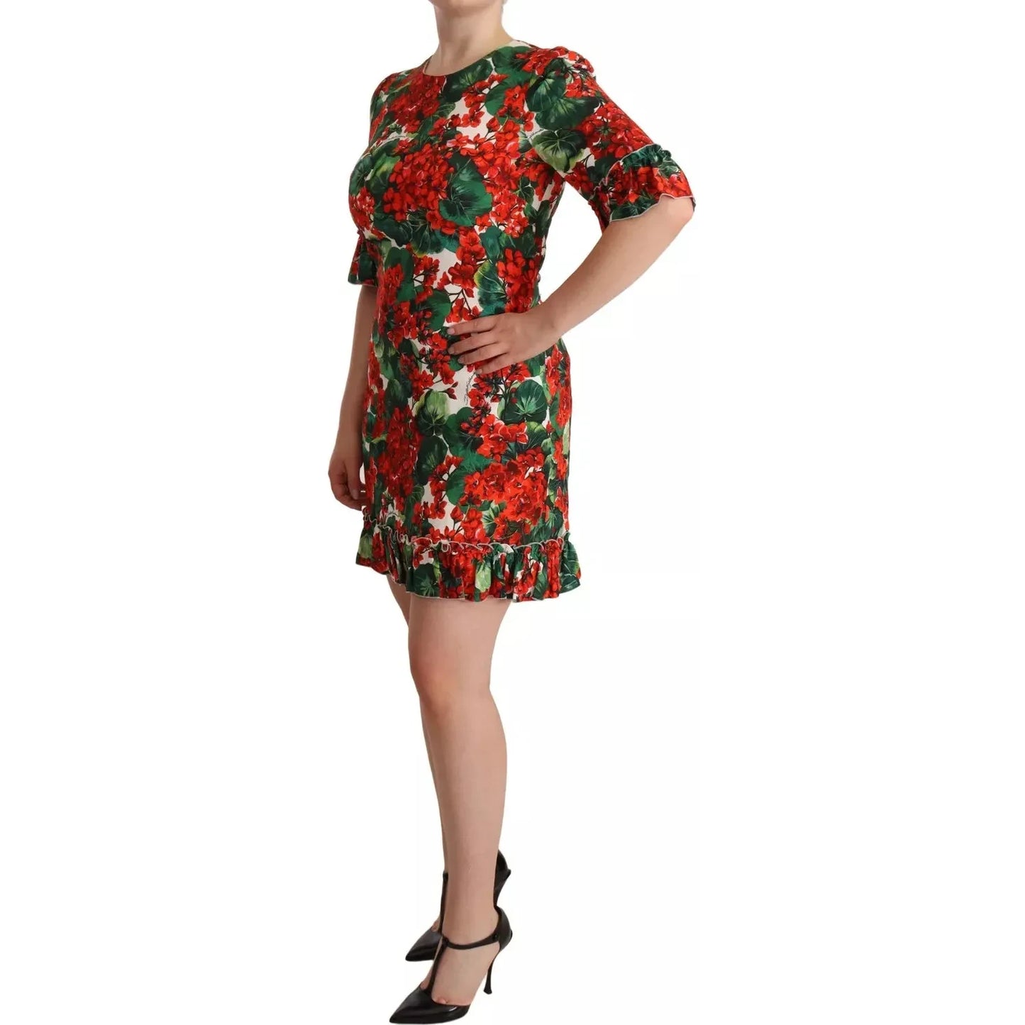 Dolce & Gabbana Red Green Portofino-Print Poplin Midi Dress Dolce & Gabbana