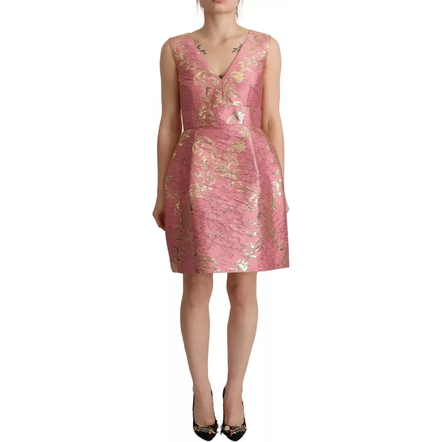 Dolce & Gabbana Sundress Pink Floral Jacquard Sleeveless Mini Dress Dolce & Gabbana