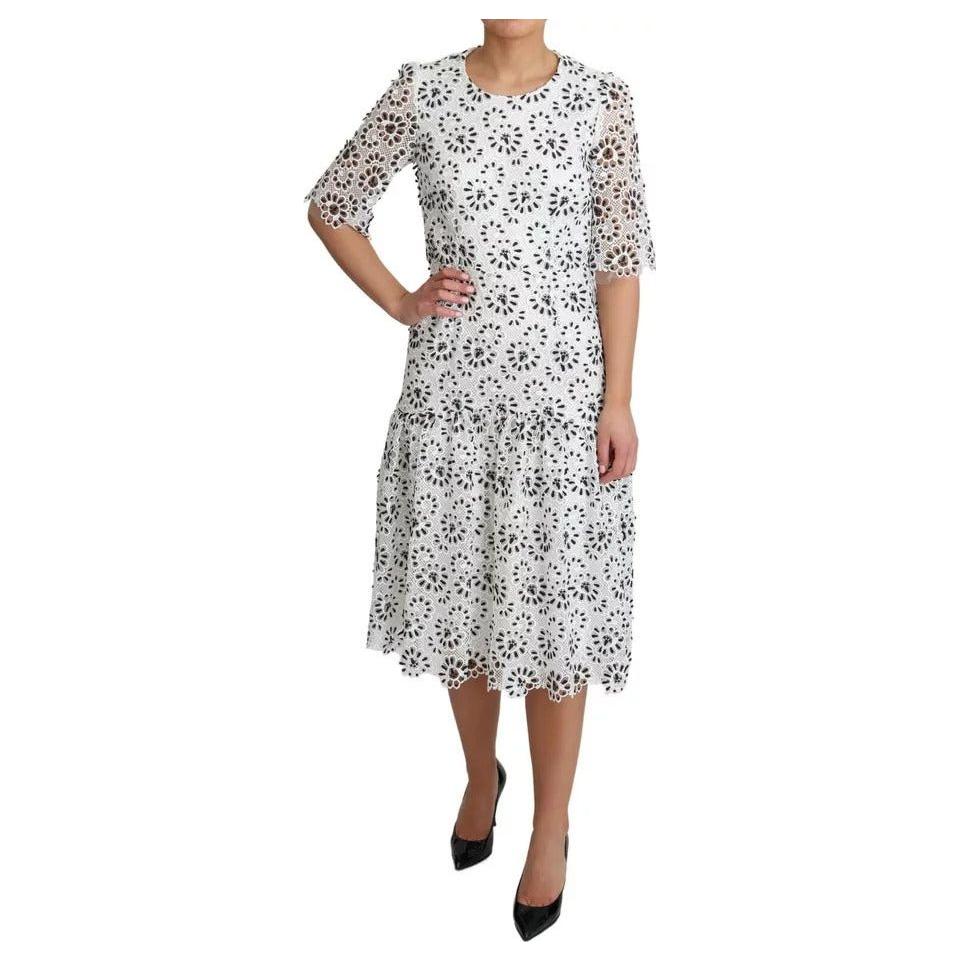 Dolce & Gabbana White Cutout Design Polyester A-line Midi Dress