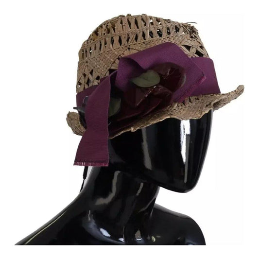 Dolce & Gabbana Brown Ribbon Floral Embellished Straw Hat Dolce & Gabbana