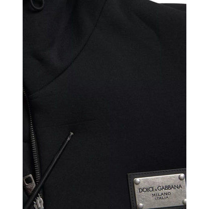 Dolce & Gabbana Black Cotton Hooded Logo Bomber Jacket