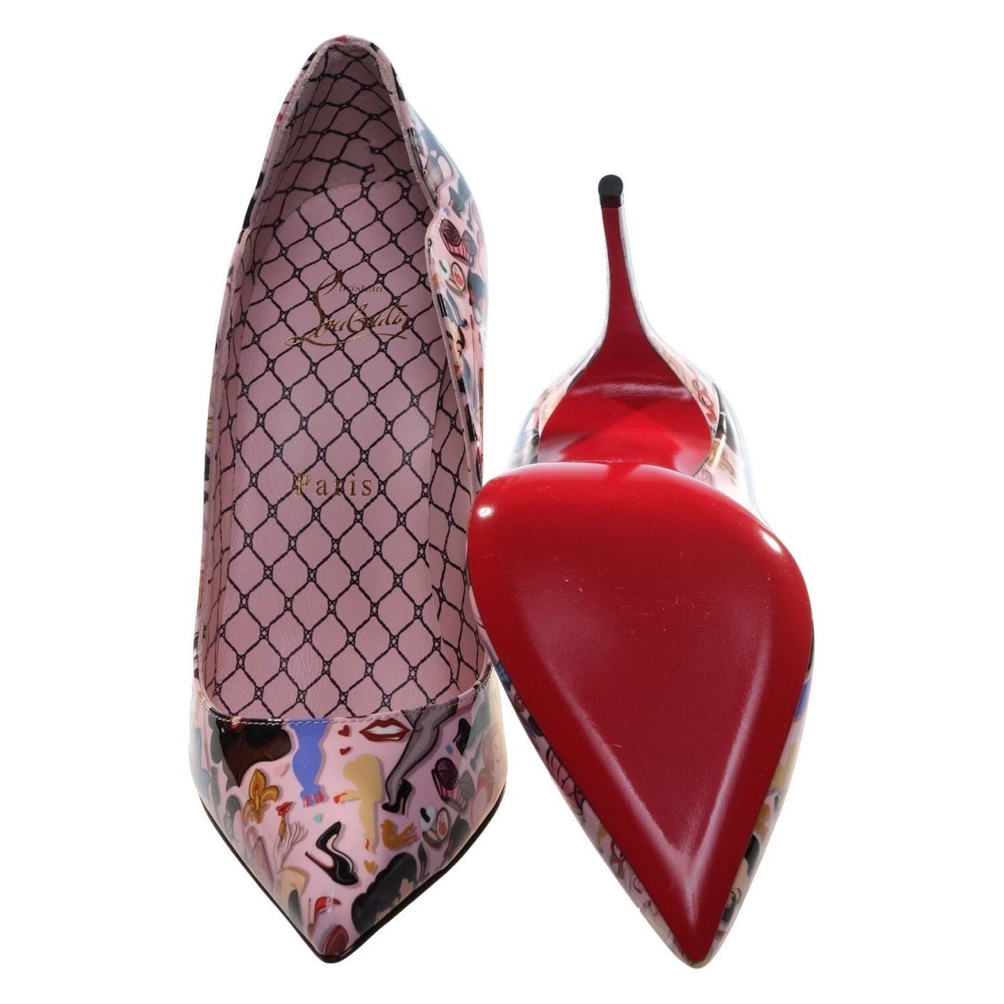 Christian Louboutin Hot Chick 100 Pink Limited Edition Dr Bored Print Patent Leather High Heel Pumps Christian Louboutin