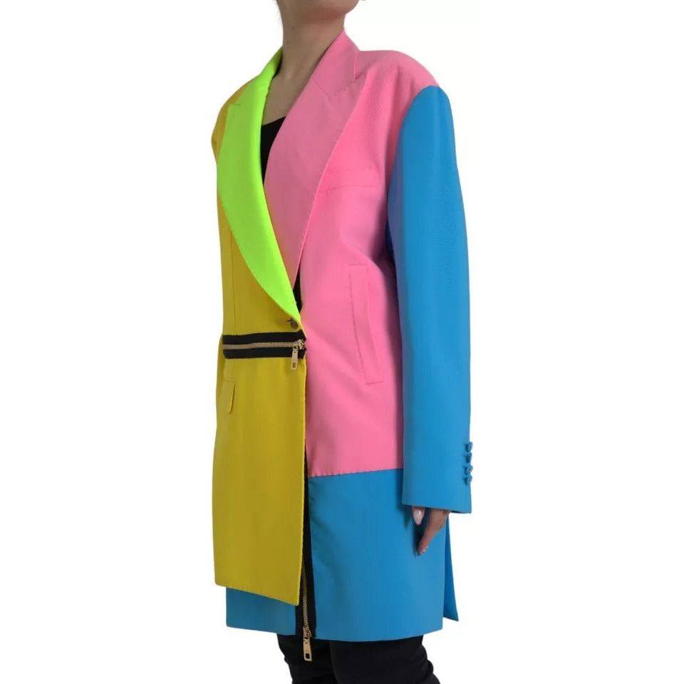 Multicolor Patchwork Peak Lapel Coat Jacket