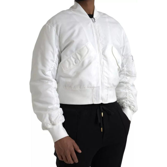 Dolce & Gabbana White Bomber Long Sleeves Full Zip Jacket Dolce & Gabbana