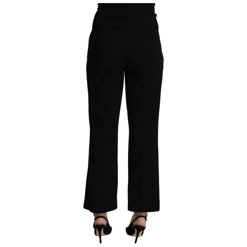 Black Wool Stretch Cropped Capri Trouser Pants