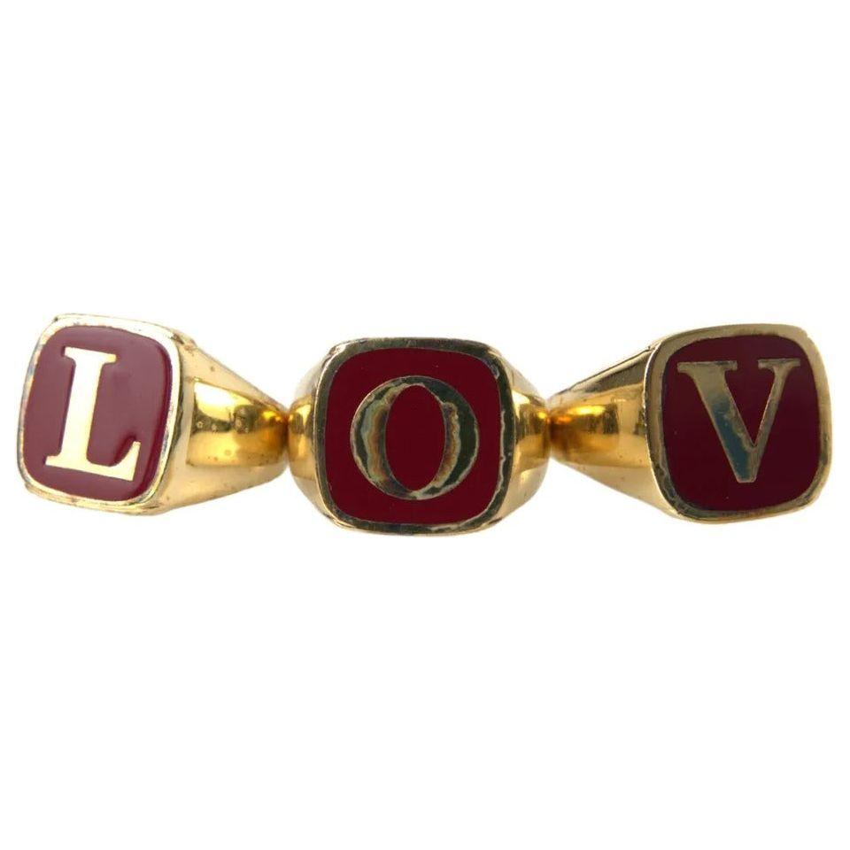 Dolce & Gabbana Gold Brass LOVE Enamel Set of 3 Ring Dolce & Gabbana