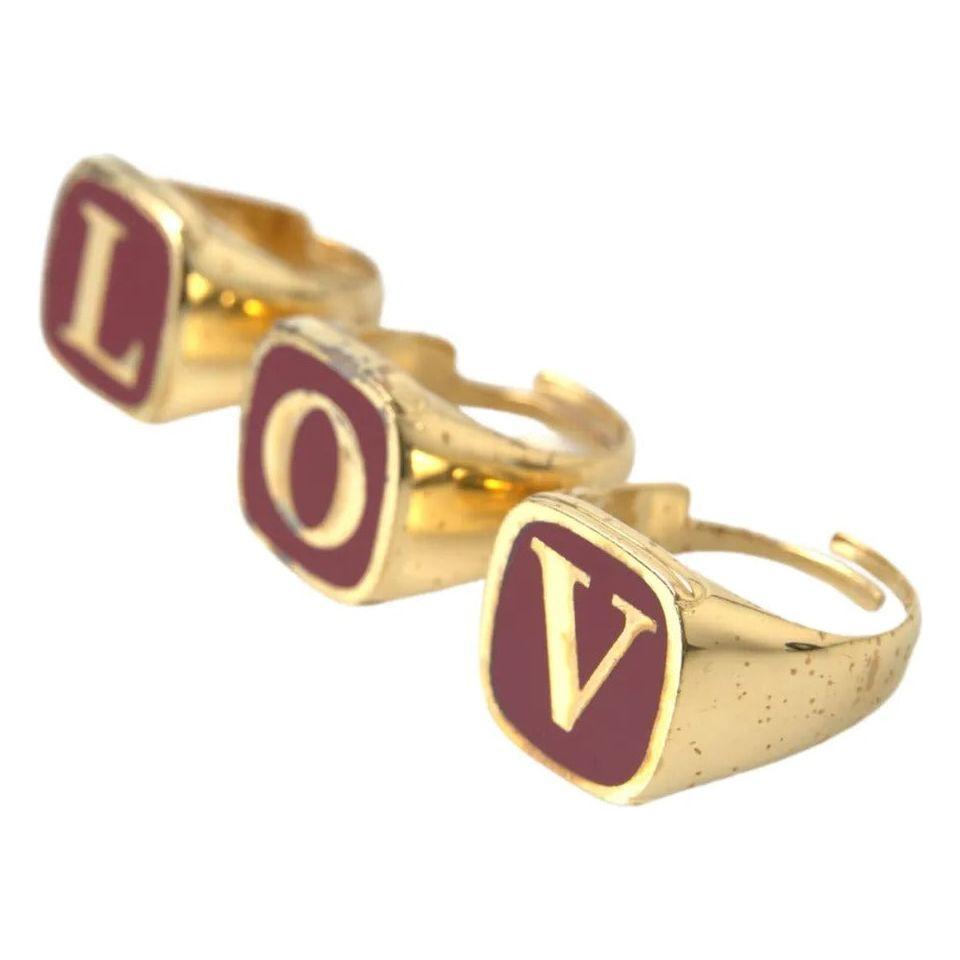 Dolce & Gabbana Gold Brass LOVE Enamel Set of 3 Ring Dolce & Gabbana