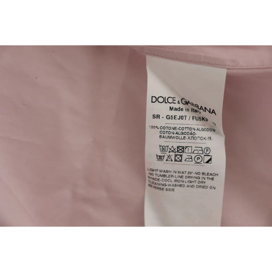 Dolce & Gabbana Light Pink Cotton Men Formal GOLD Dress Shirt Dolce & Gabbana