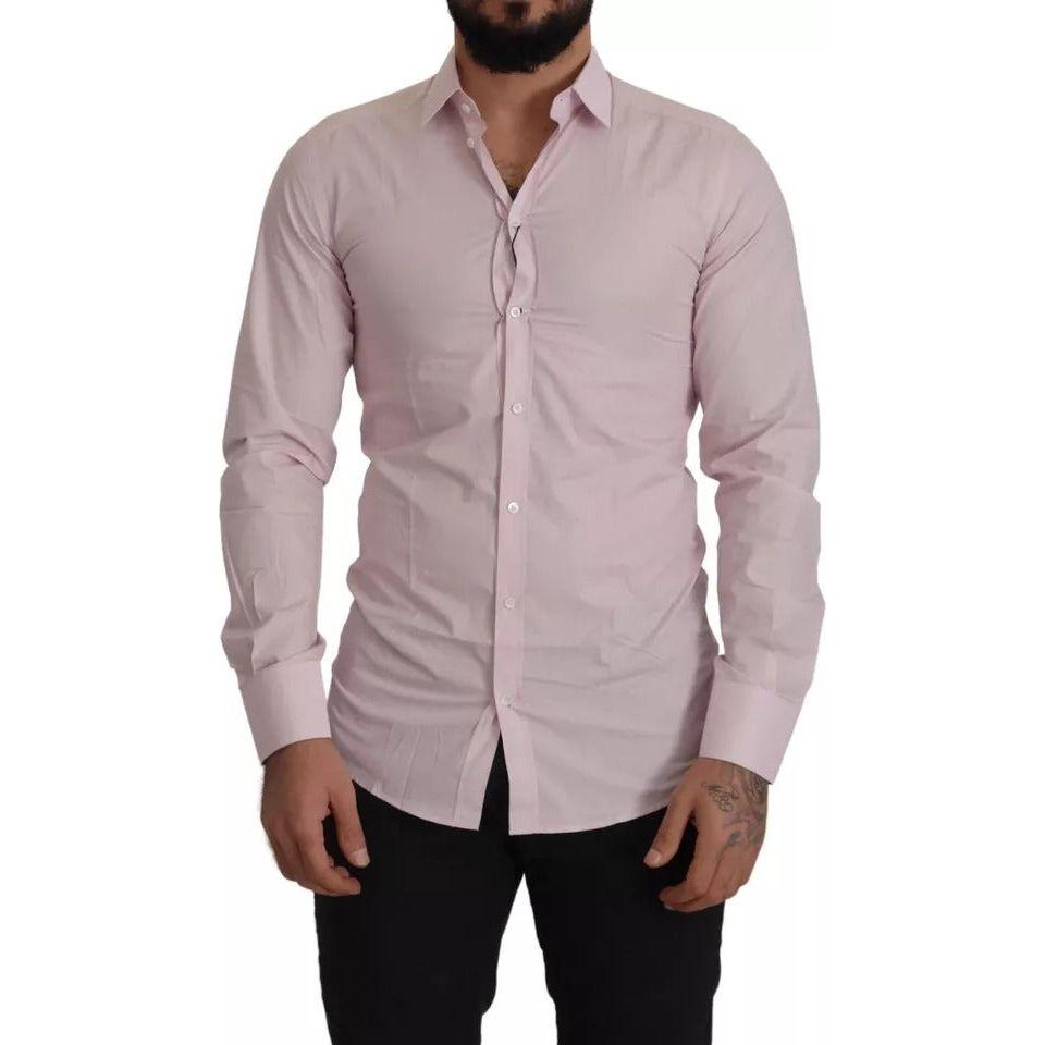 Dolce & Gabbana Light Pink Cotton Dress Formal Men GOLD Shirt Dolce & Gabbana