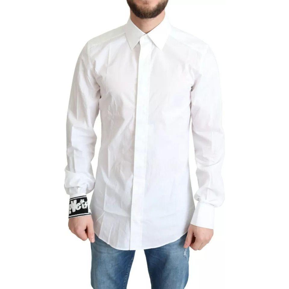 Dolce & Gabbana White Cotton Poplin Dress Formal GOLD Shirt Dolce & Gabbana