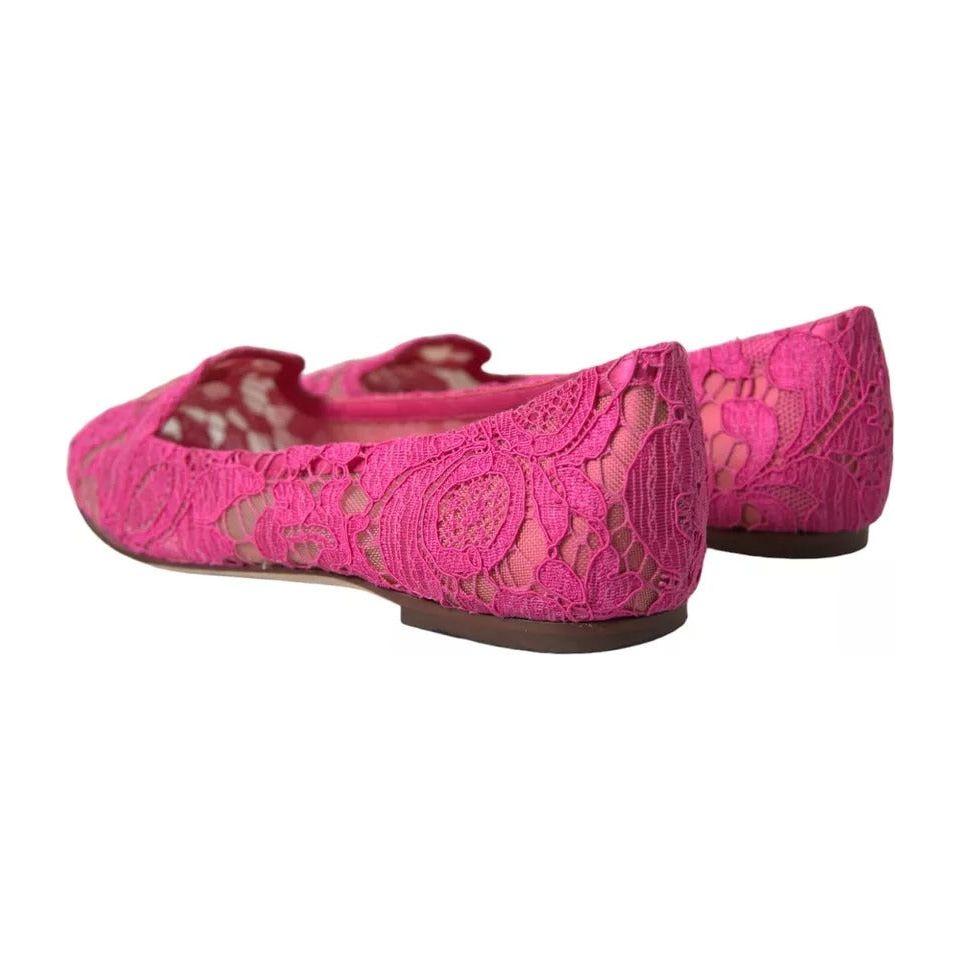 Dolce & Gabbana Pink Taormina Lace Slip On Flats Shoes Dolce & Gabbana