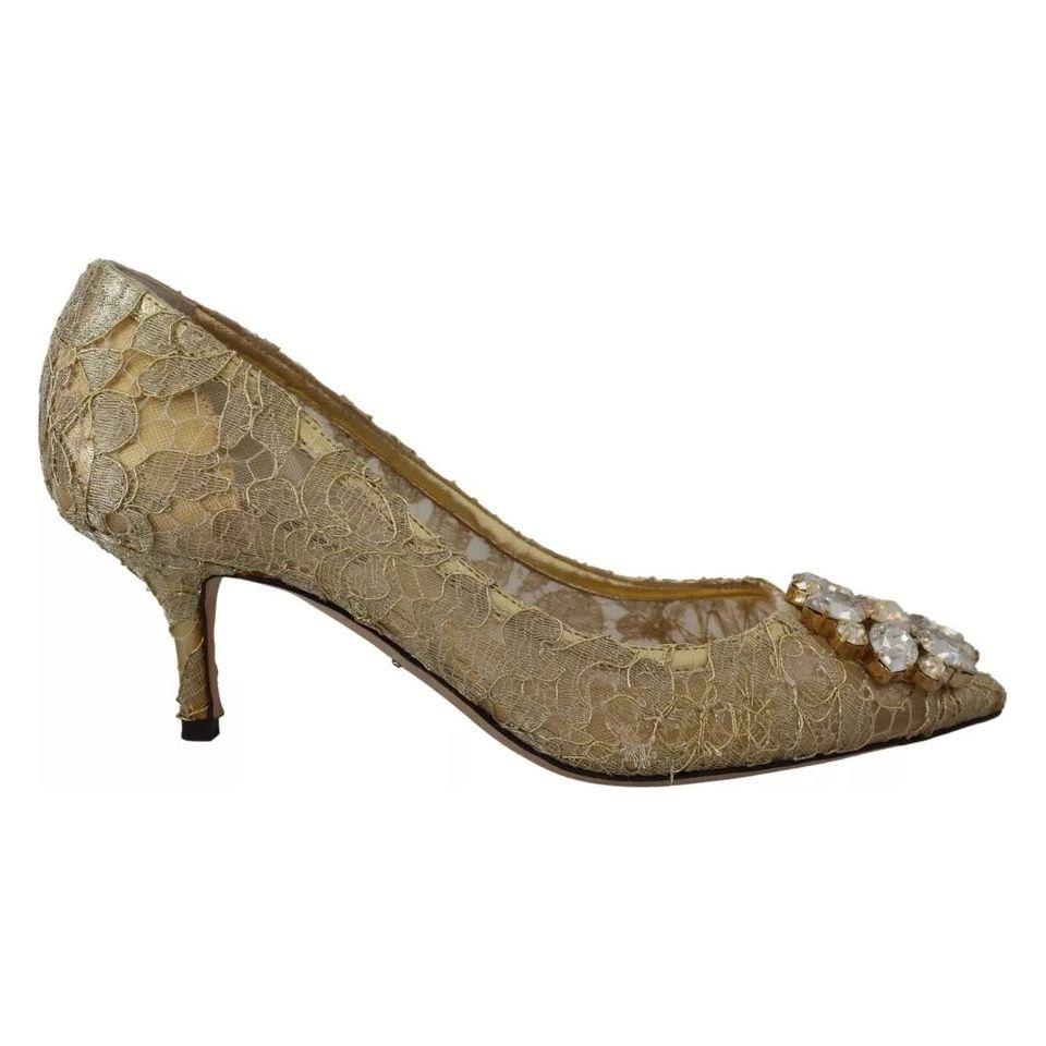 Dolce & Gabbana Gold Taormina Lace Crystal Heels Pumps Shoes Dolce & Gabbana