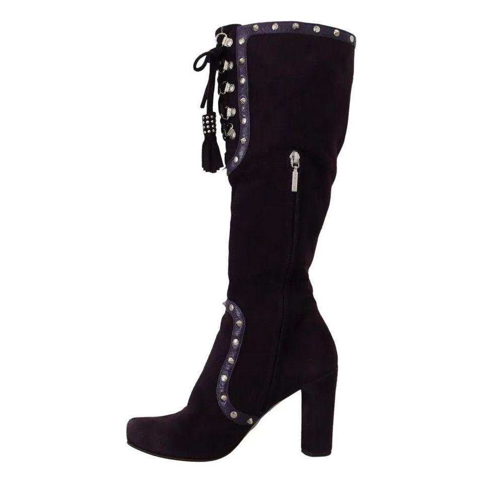 Dolce & Gabbana Purple Suede Leather Studded High Boots Shoes Dolce & Gabbana