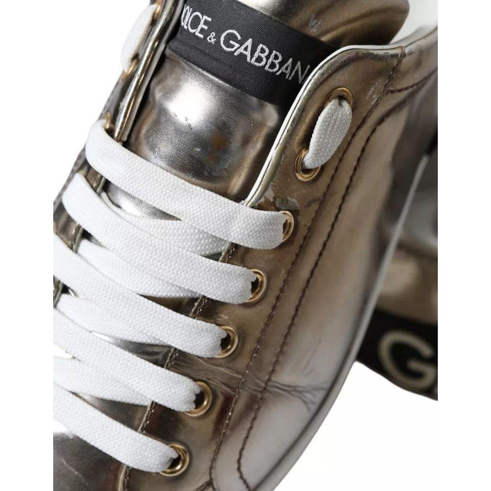 Dolce & Gabbana Bronze Leather Logo Sneaker Portofino Shoes Dolce & Gabbana