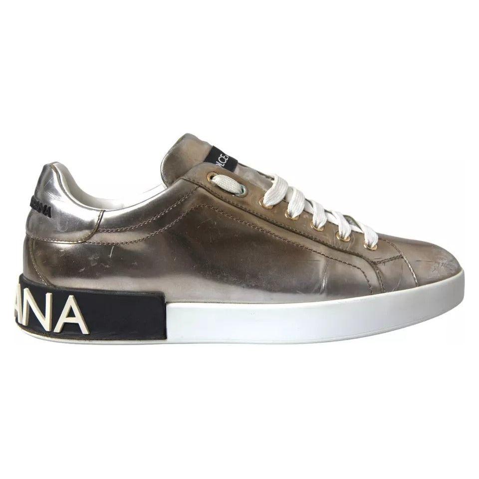 Dolce & Gabbana Bronze Leather Logo Sneaker Portofino Shoes Dolce & Gabbana