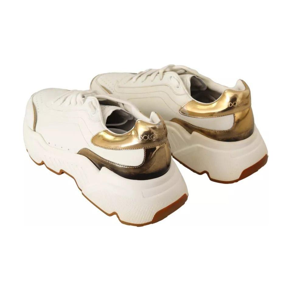 Dolce & Gabbana White Gold Leather Sport DAYMASTER Sneakers Shoes Dolce & Gabbana