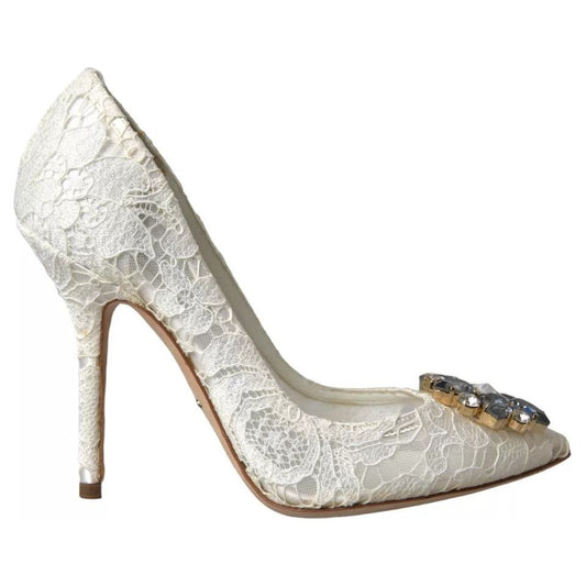 Dolce & Gabbana White Taormina Lace Crystal Heel Pumps Shoes Dolce & Gabbana