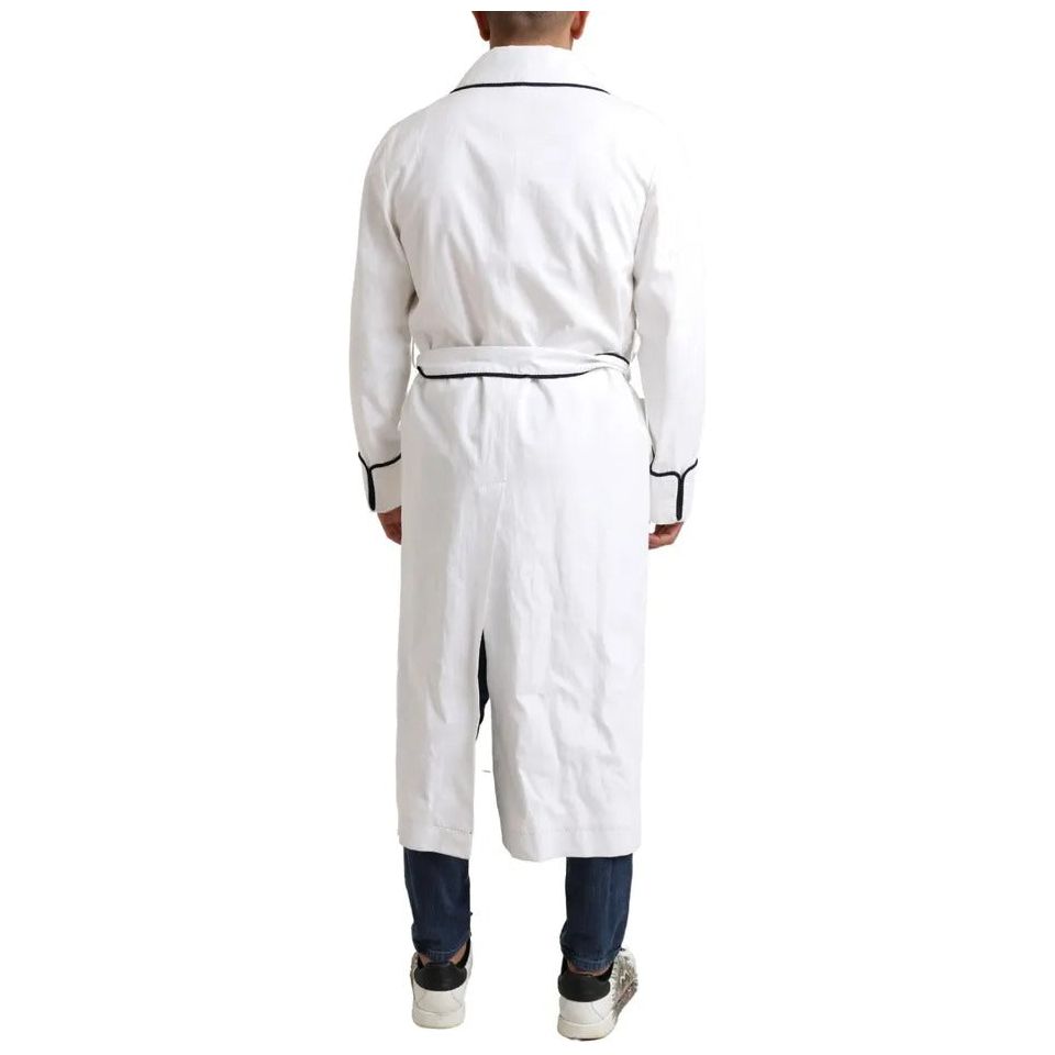 Dolce & Gabbana White Linen Belted Robe DG Logo Sleepwear Dolce & Gabbana