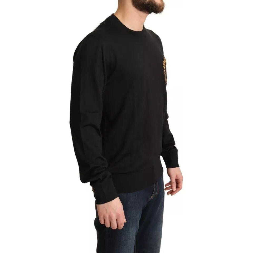 Dolce & Gabbana Black Wool Silk Napoleon Gold Sweater Dolce & Gabbana