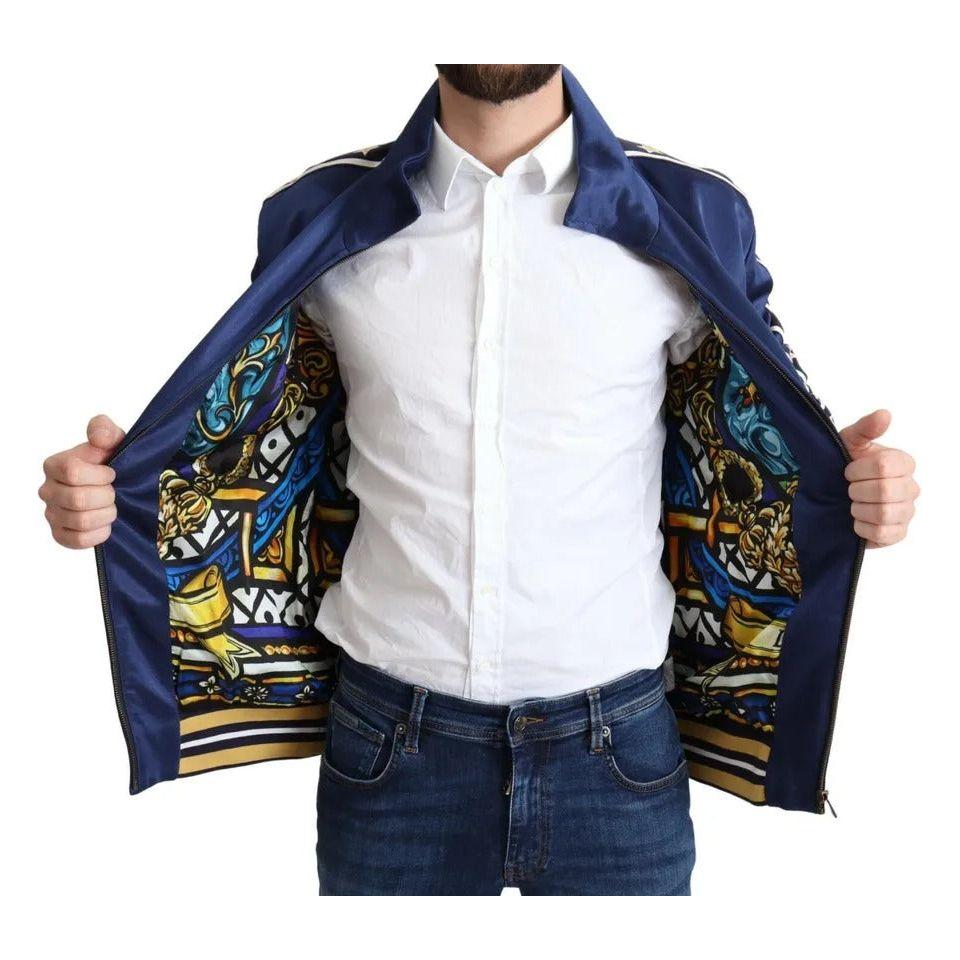 Dolce & Gabbana Blue Heraldic Patch Striped King Bee Sweater