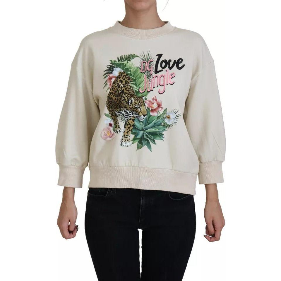 Dolce & Gabbana Beige Jungle Printed Pullover Cotton Sweater