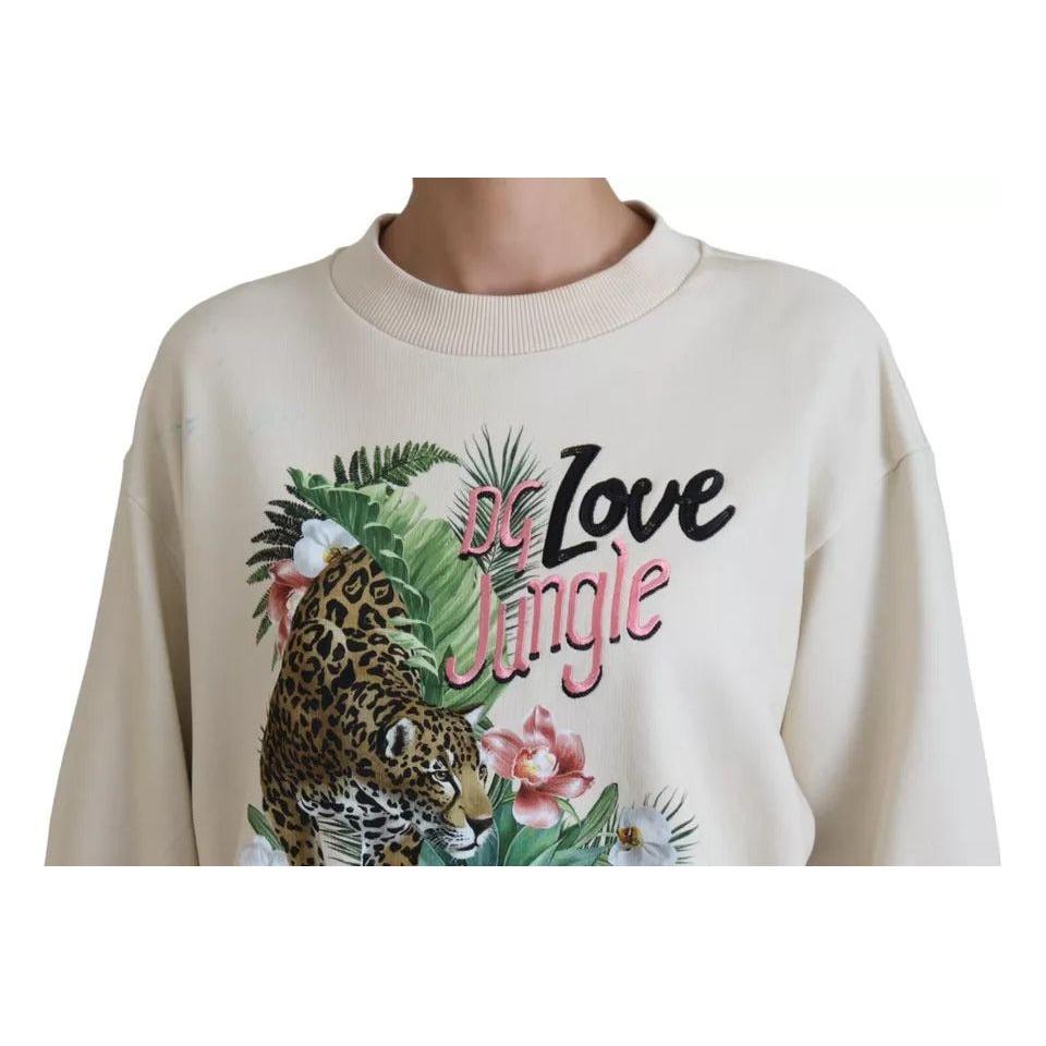 Dolce & Gabbana Beige Jungle Printed Pullover Cotton Sweater