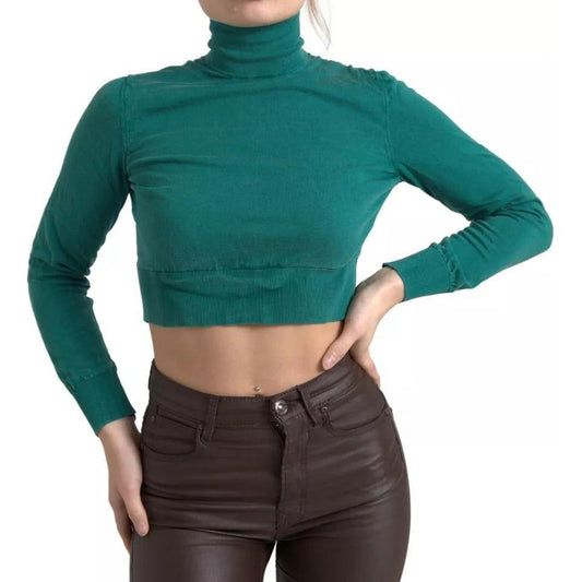 Dolce & Gabbana Dark Green Turtleneck Cropped Pullover Sweater Dolce & Gabbana