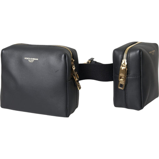 Dolce & Gabbana Black Calfskin Leather Double Waist Belt Fanny Pack Bag Dolce & Gabbana