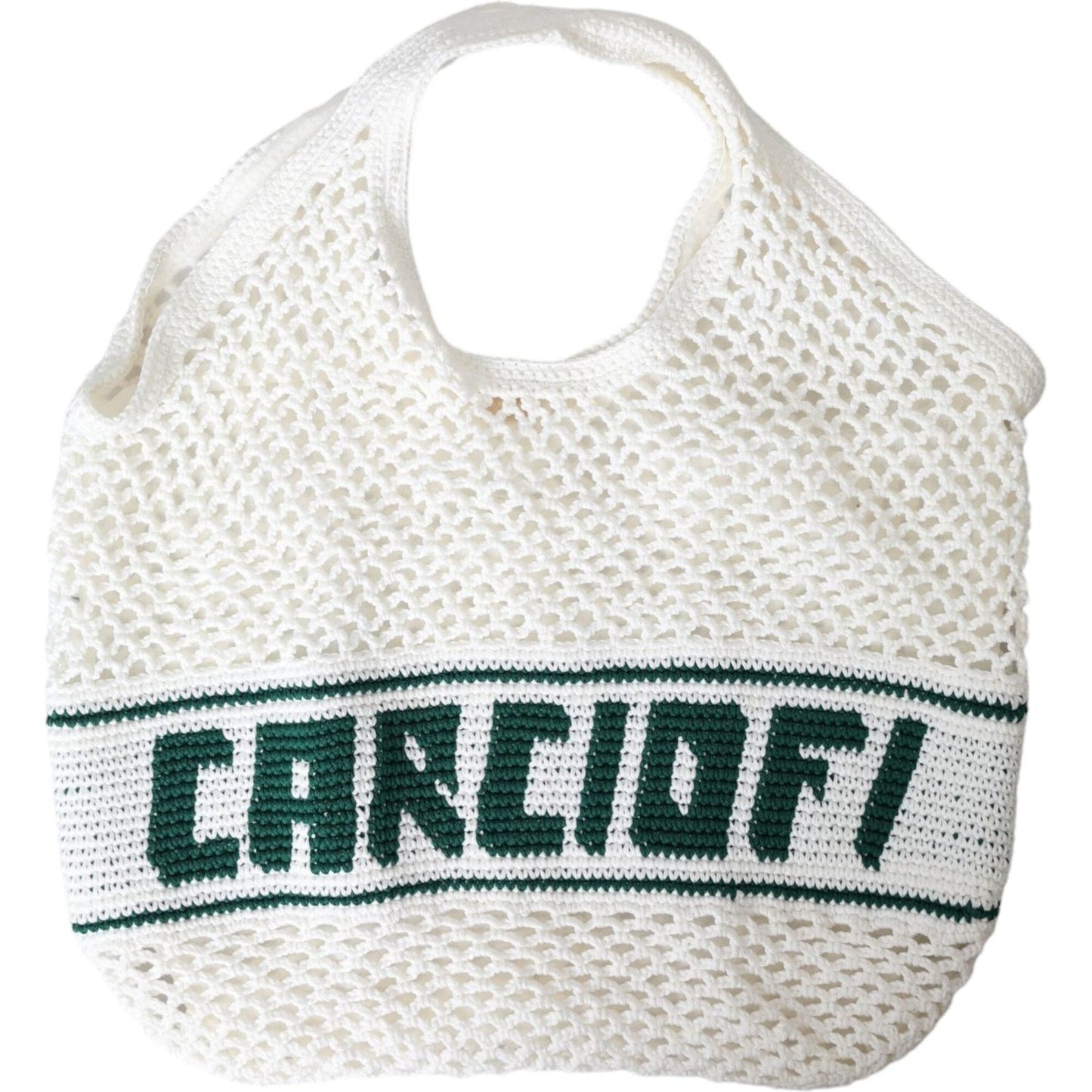 Dolce & Gabbana White Green Knitted Cotton Logo Shopping Tote Bag Dolce & Gabbana