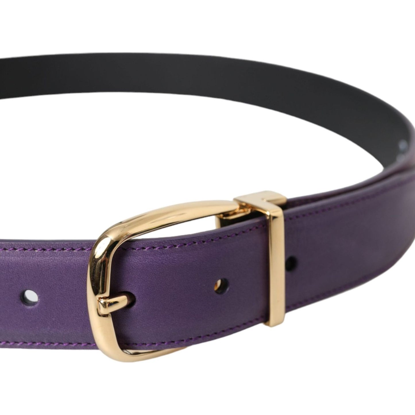 Dolce & Gabbana Purple Leather Gold Metal Buckle Belt Men Dolce & Gabbana