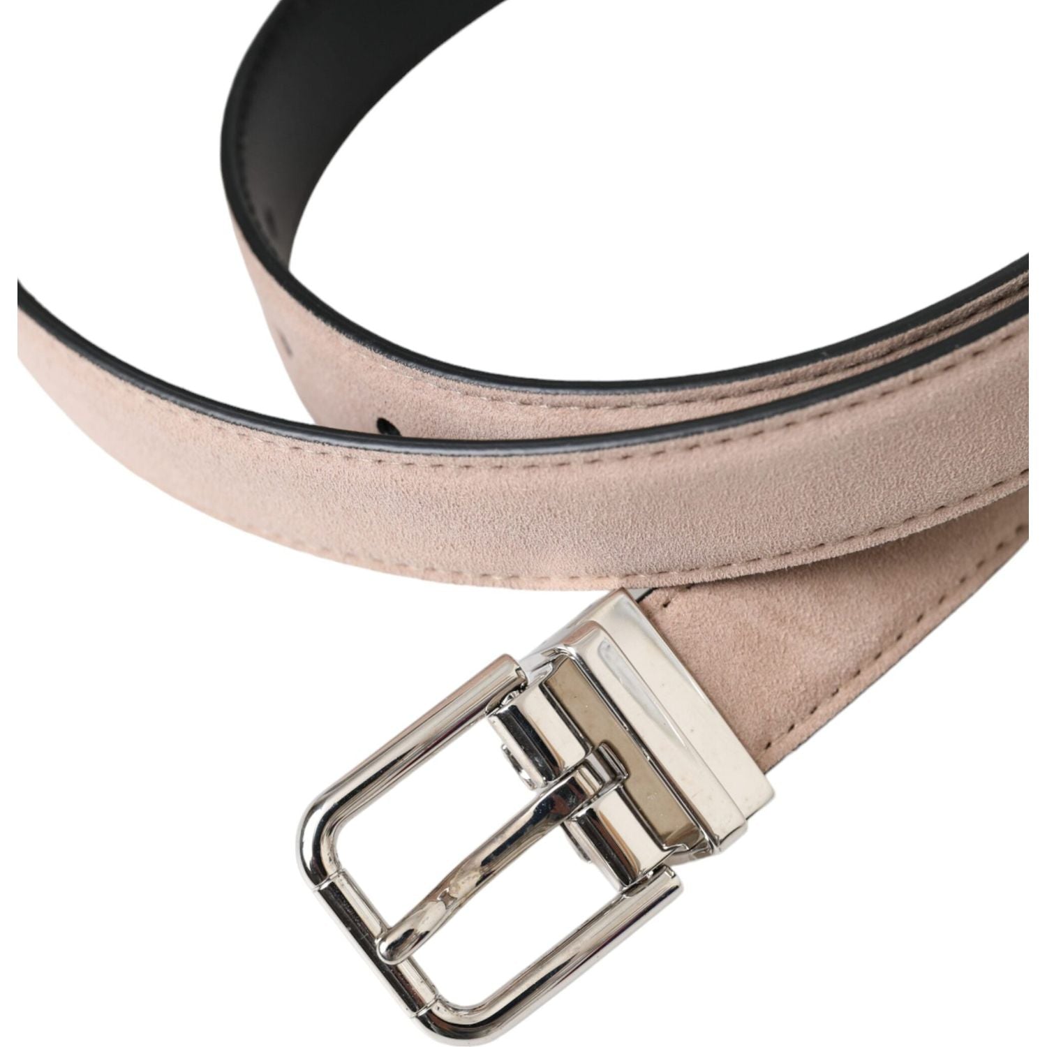 Dolce & Gabbana Beige Suede Leather Silver Buckle Belt Men