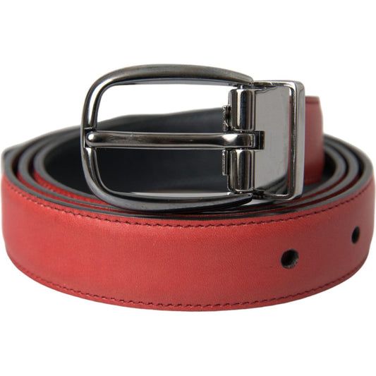 Dolce & Gabbana Red Leather Silver Metal Buckle Belt Men Dolce & Gabbana