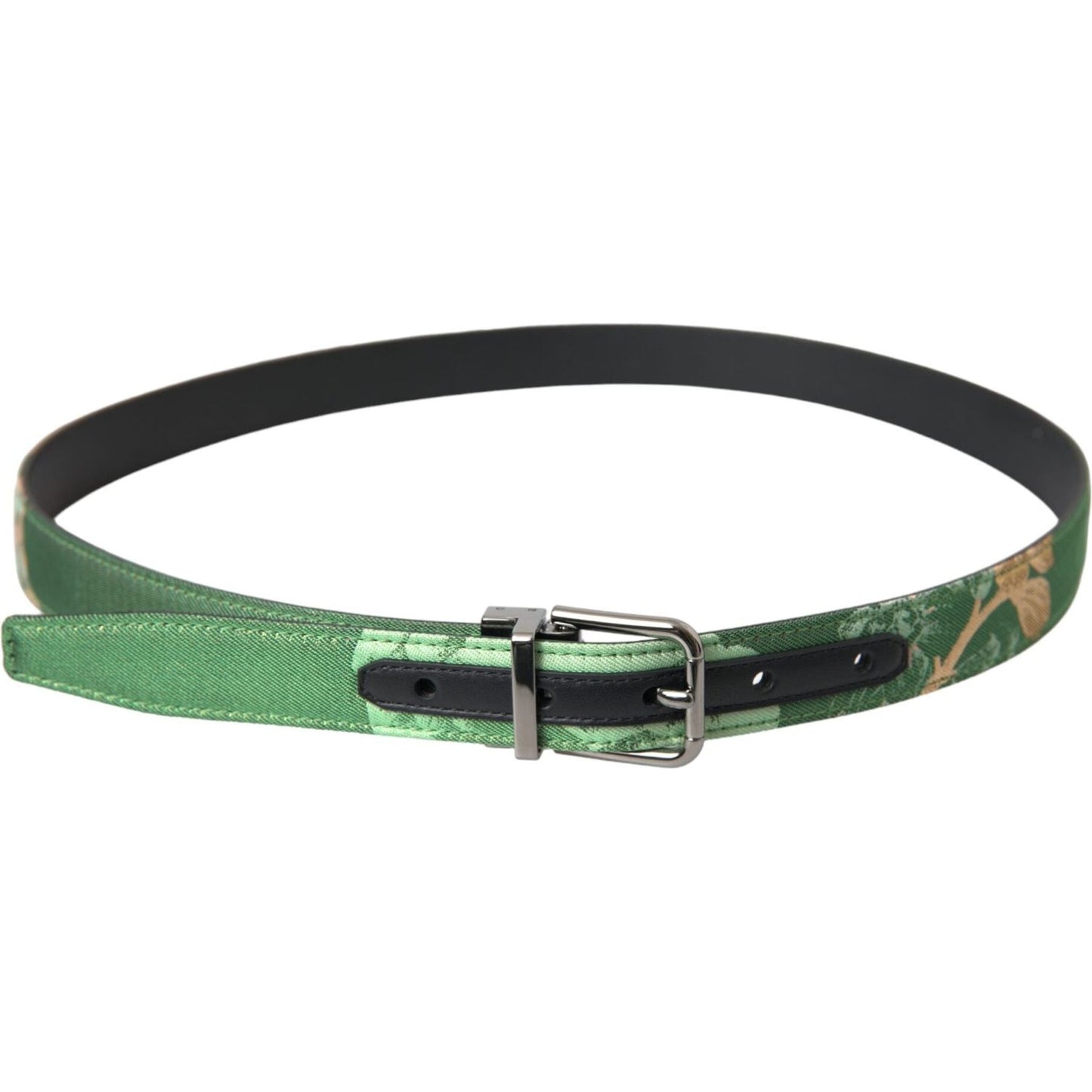 Dolce & Gabbana Green Leather Jacquard Silver Metal Buckle Belt Dolce & Gabbana