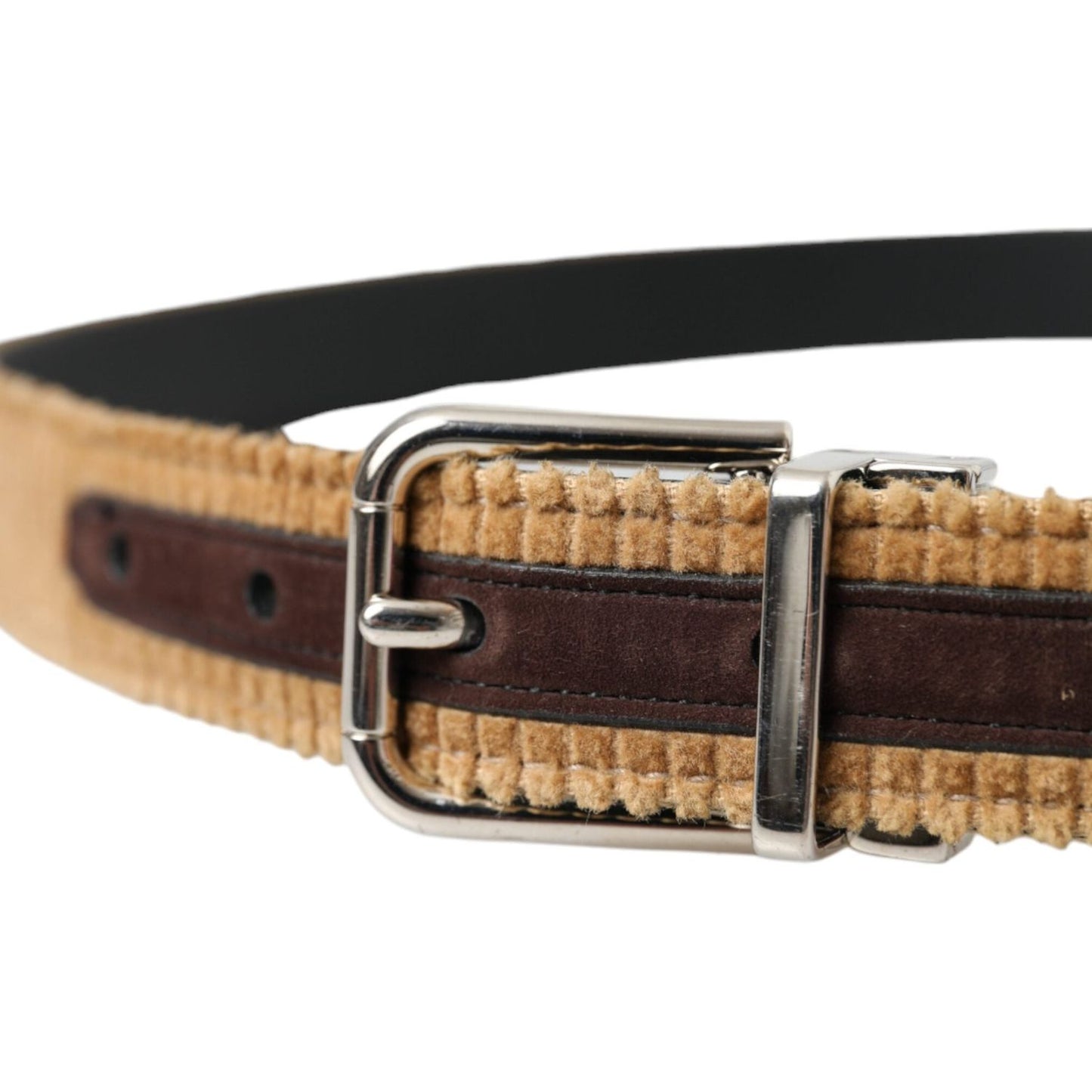 Dolce & Gabbana Brown Velvet Silver Metal Buckle Belt Men Dolce & Gabbana